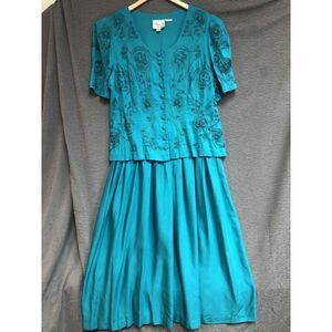 Vintage Kathie Lee Aqua Midi Dress With Button Detail Womens Size L